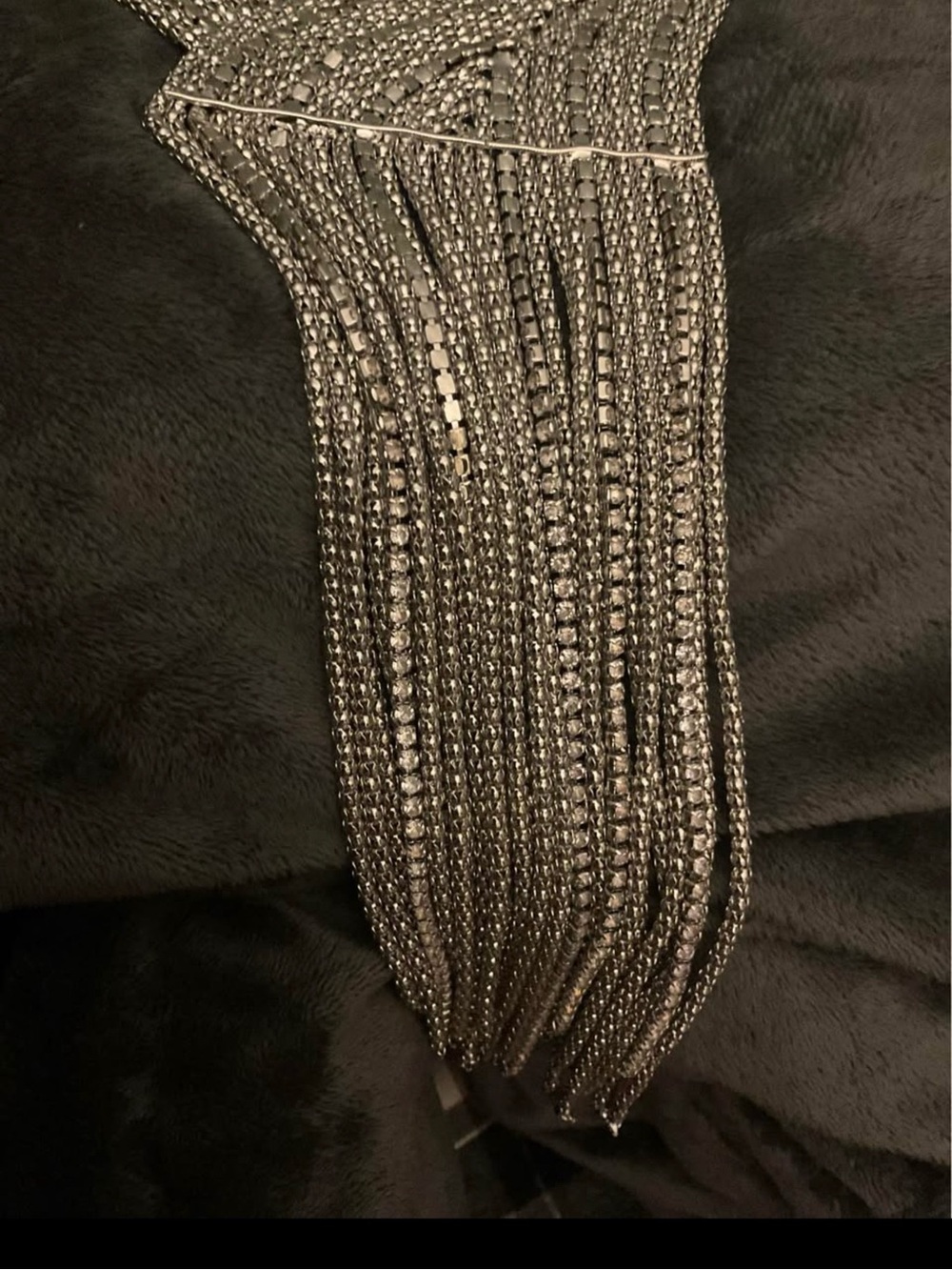 Dramatic Rhinestone Waterfall Fringe Bib Necklace Silver Tone Statement